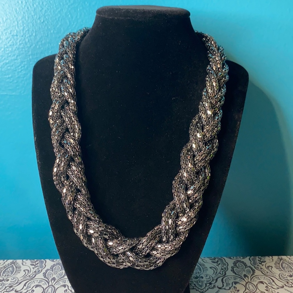 Vintage Express Gray Braided Statement Necklace - image 1
